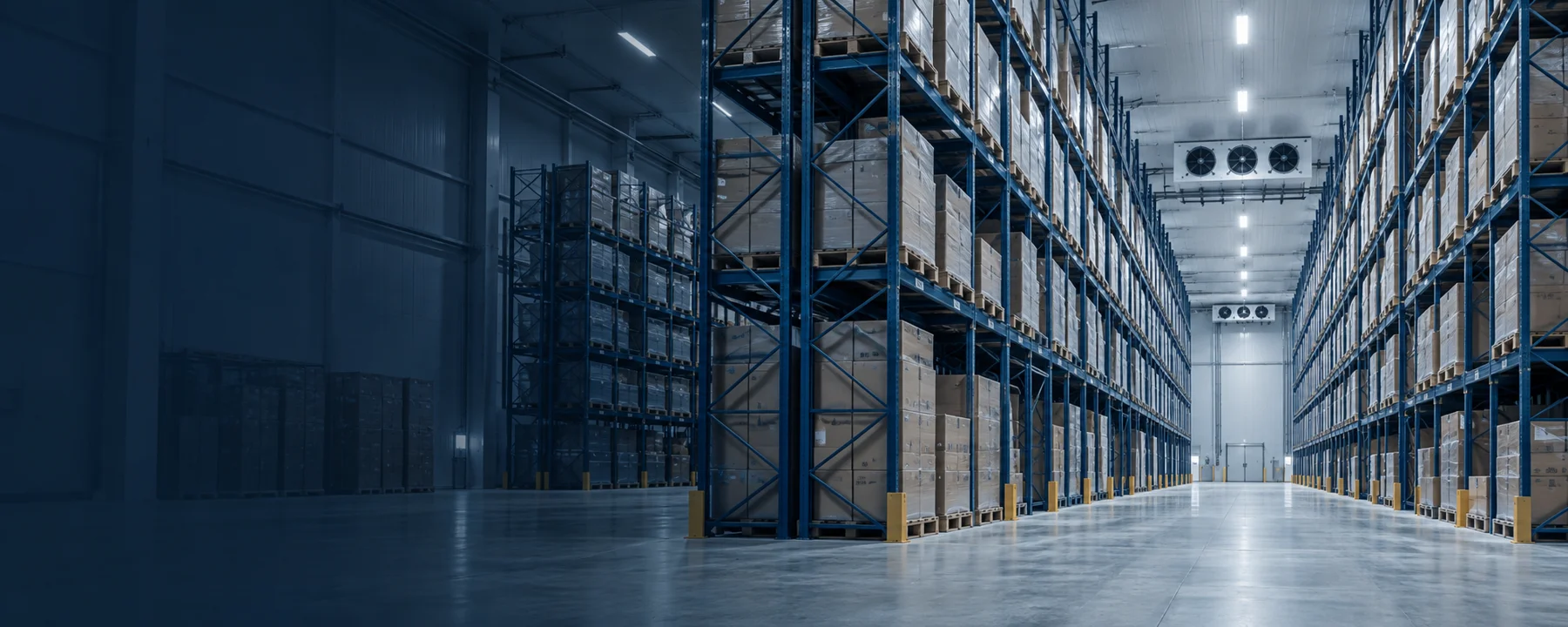 Illustration of a high-bay cold-storage warehouse